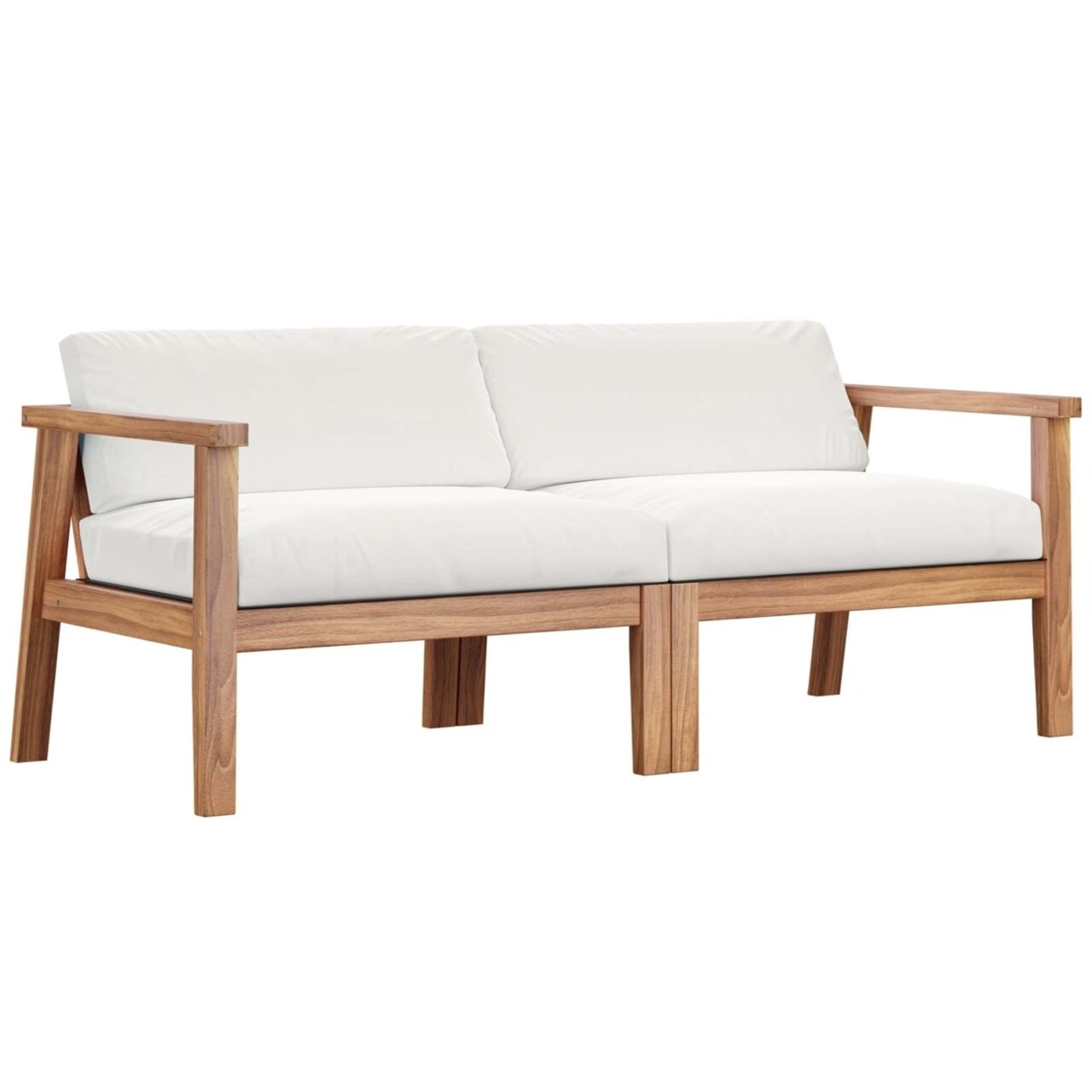 Modway Bayport Outdoor Patio Teak Wood 2-Seater Loveseat-EEI-4259-NAT-WHI-SET